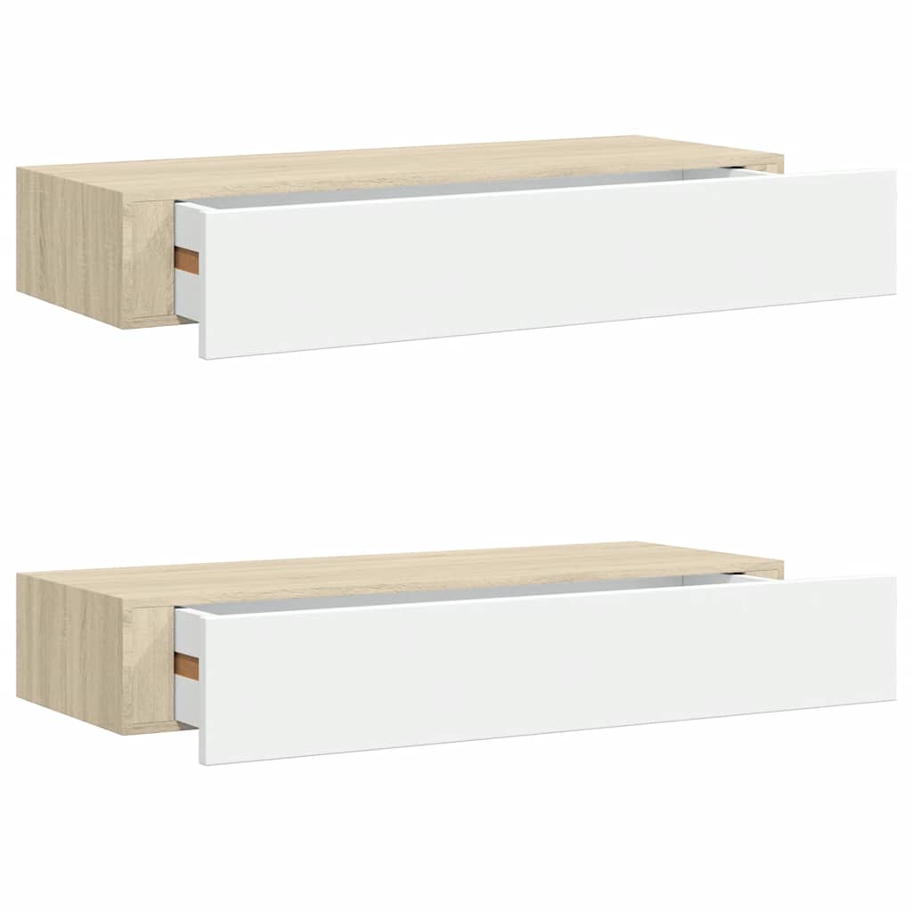 Vegghyller 2 stk eik og hvit 60x23,5x10 cm MDF