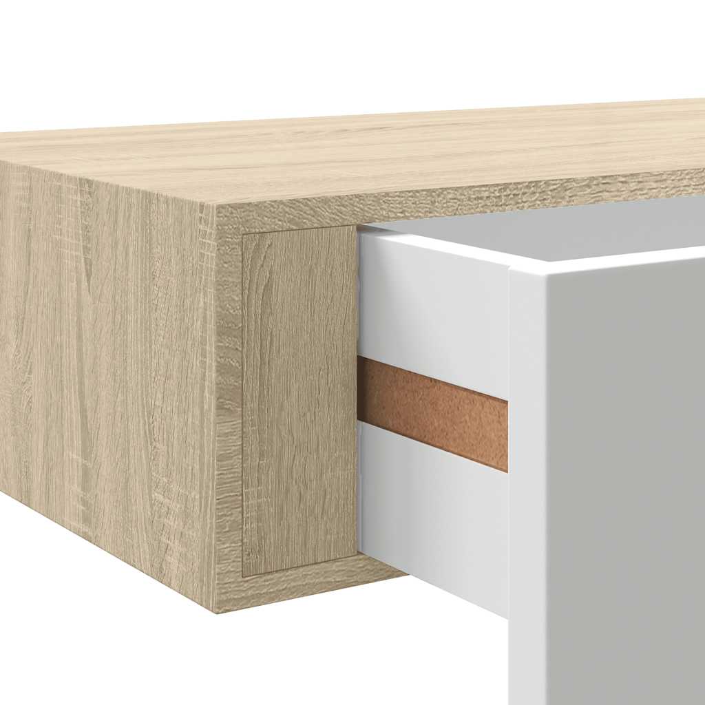Vegghyller 2 stk eik og hvit 60x23,5x10 cm MDF