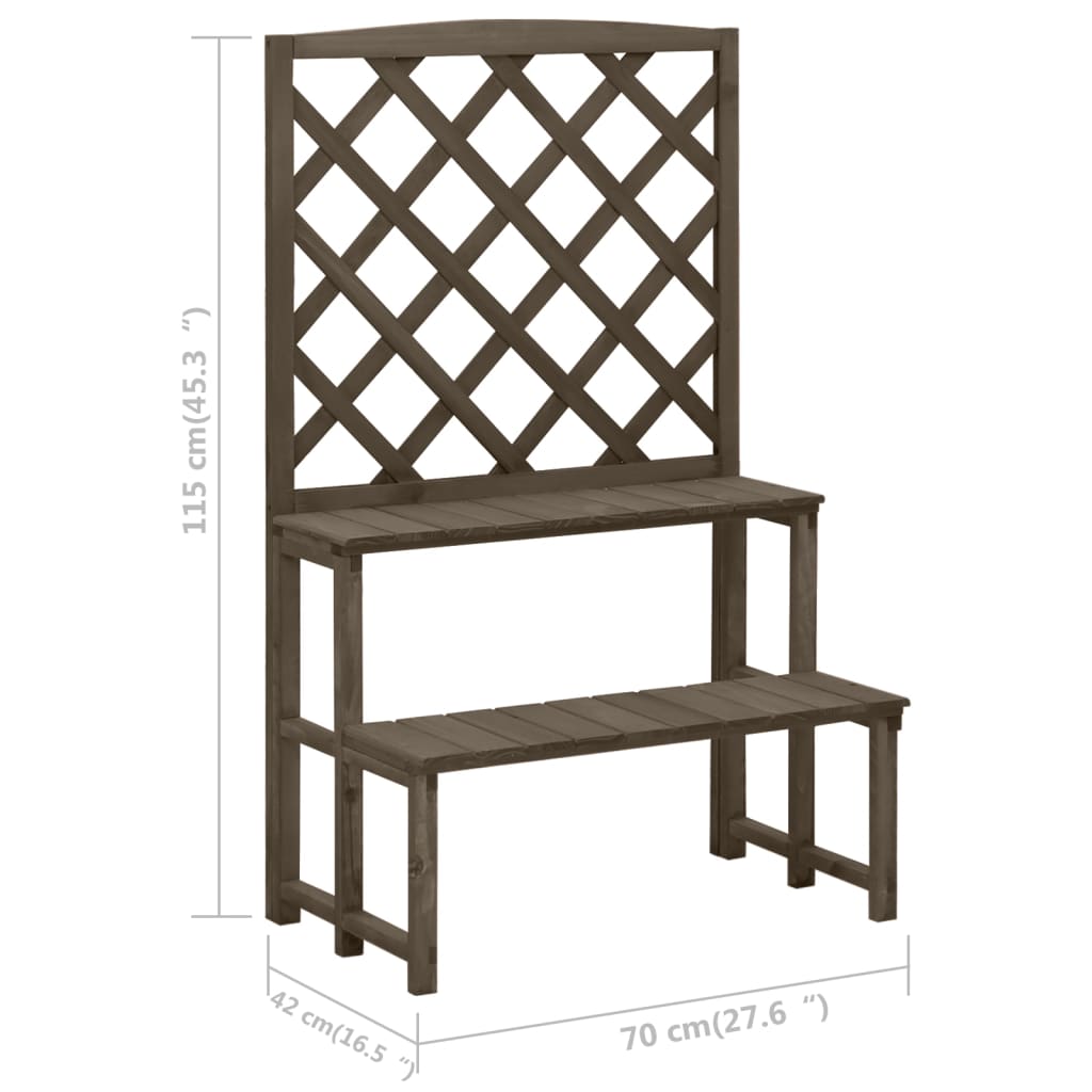 Plantestativ med espalier grå 70x42x115 cm heltre gran
