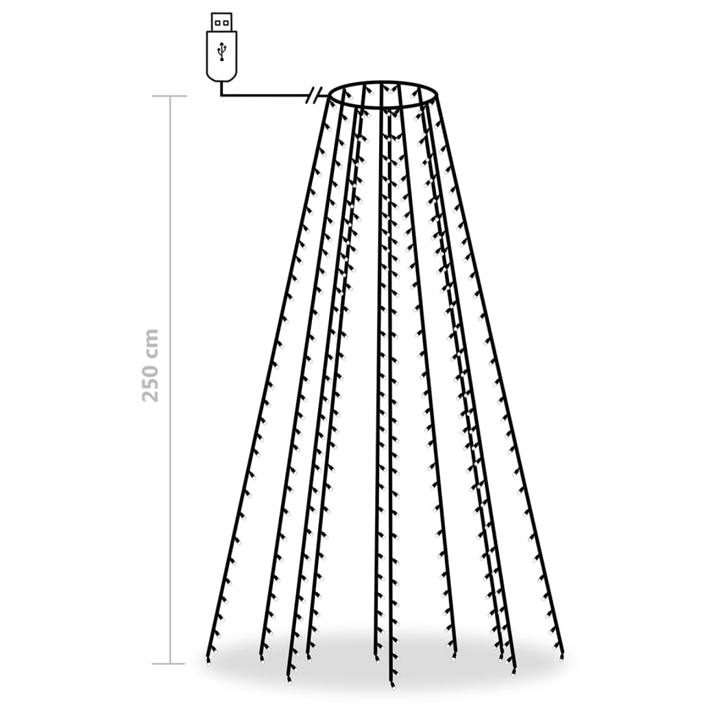 Nettlys for jultre med 250 LED blå 250 cm