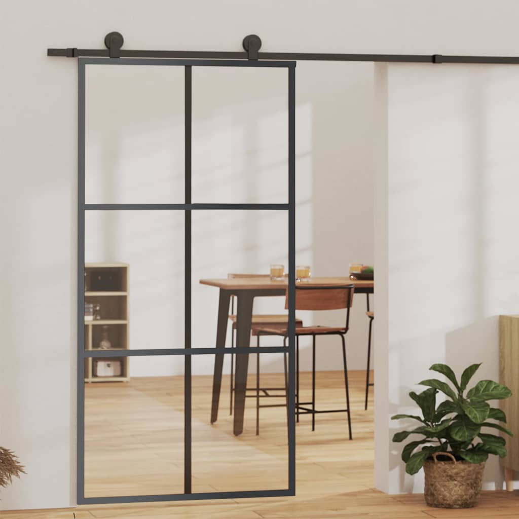 Skyvedør ESG-glass og aluminium 102x205 cm svart vidaXL