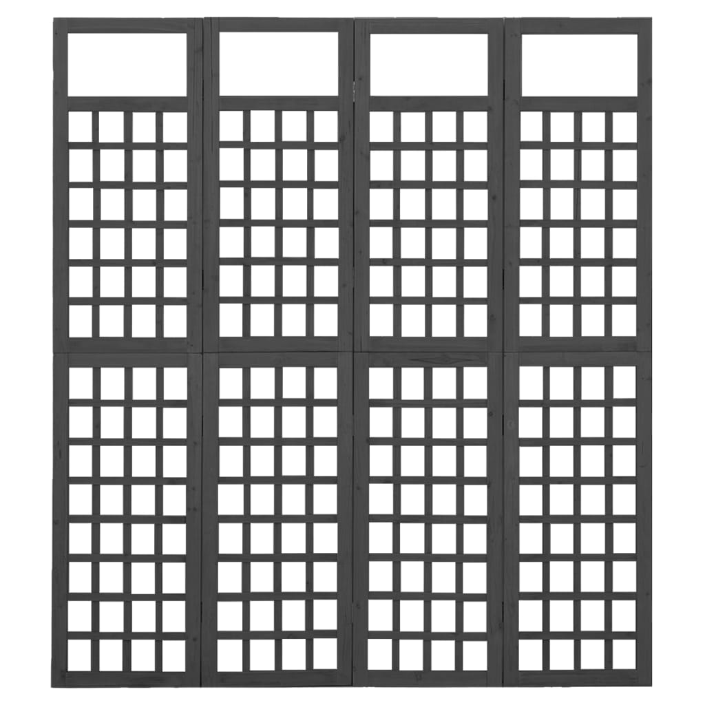 Romdeler/espalier 4 paneler heltre gran svart 161x180 cm