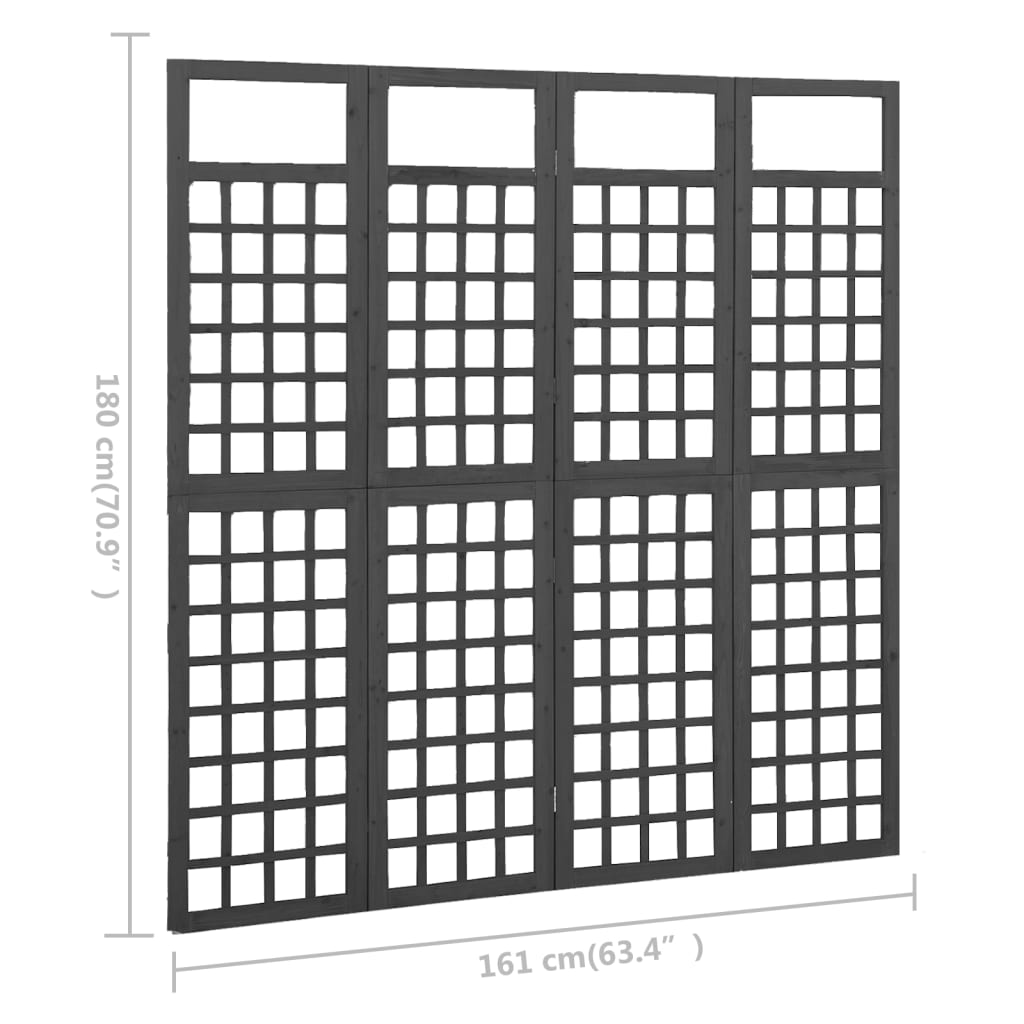 Romdeler/espalier 4 paneler heltre gran svart 161x180 cm