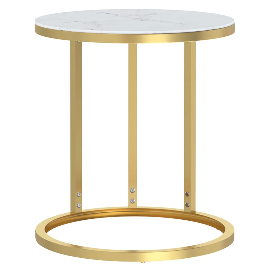 Sidebord gull og hvit marmor 45 cm herdet glass