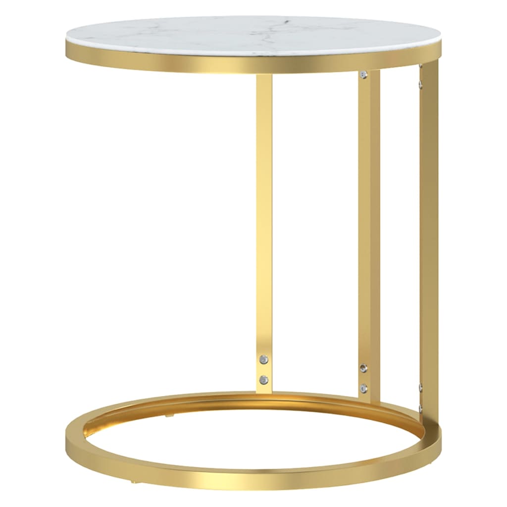 Sidebord gull og hvit marmor 45 cm herdet glass