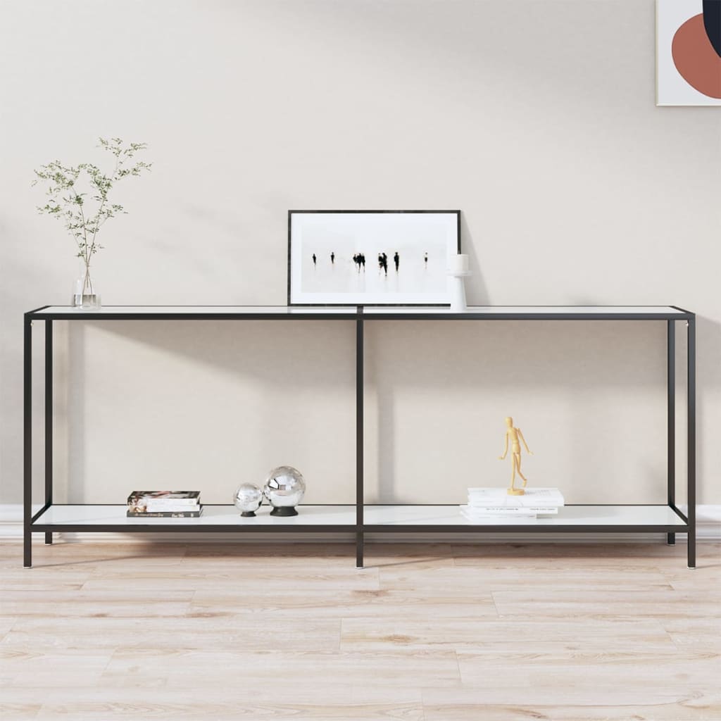 Konsollbord hvit 200x35x75,5 cm herdet glass