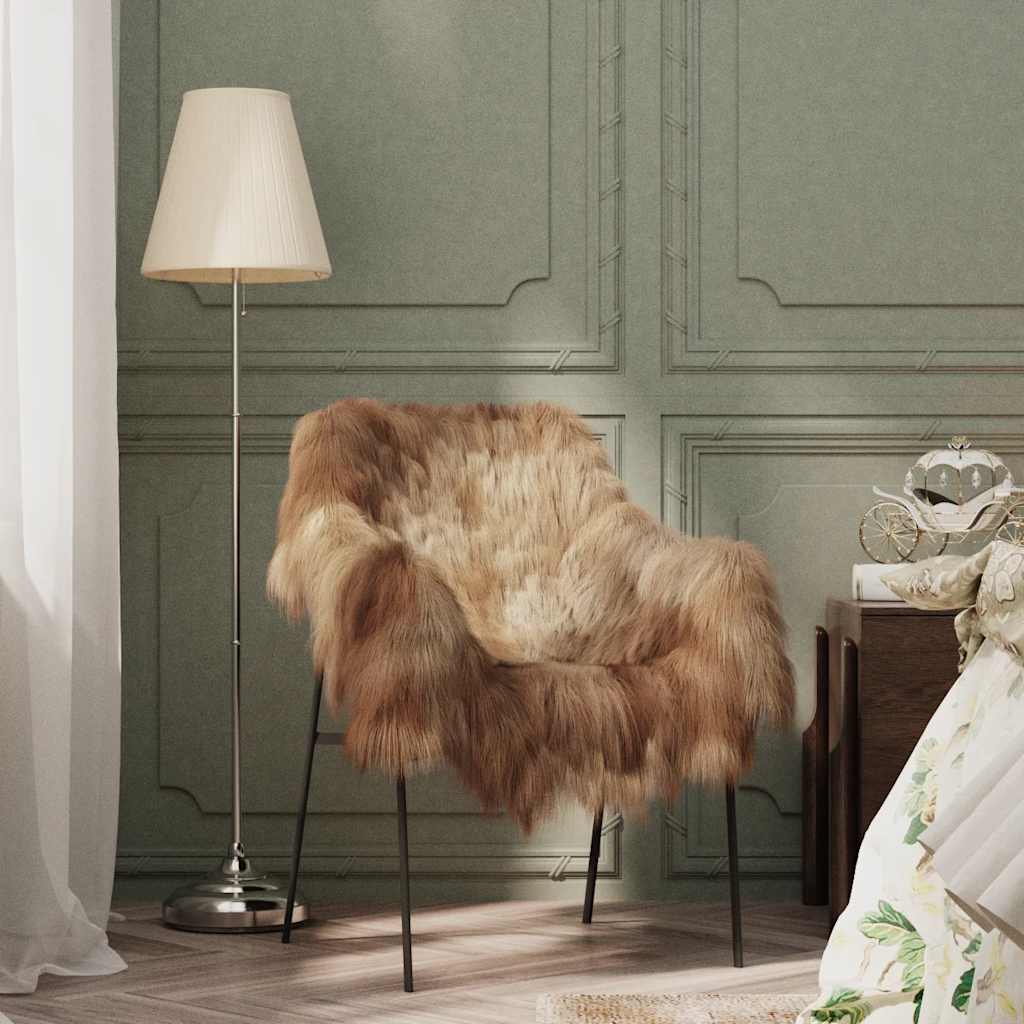 Stoltrekk i islandsk saueskinn brun 70x110 cm