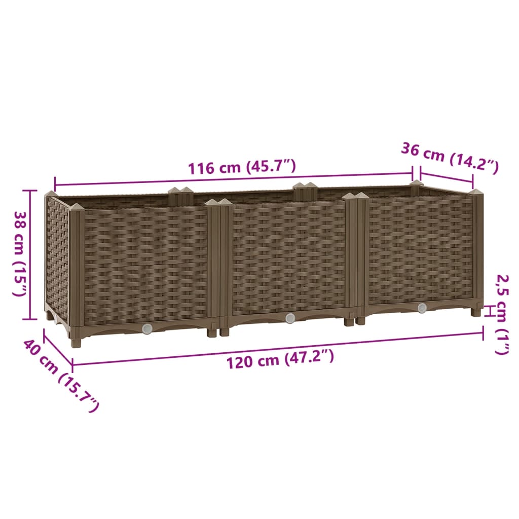 hevet bed 120x40x38 cm polypropylen