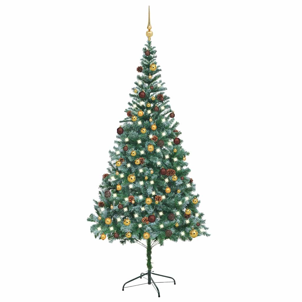 Forhåndsbelyst kunstig juletre med kulesett og kongler 210 cm