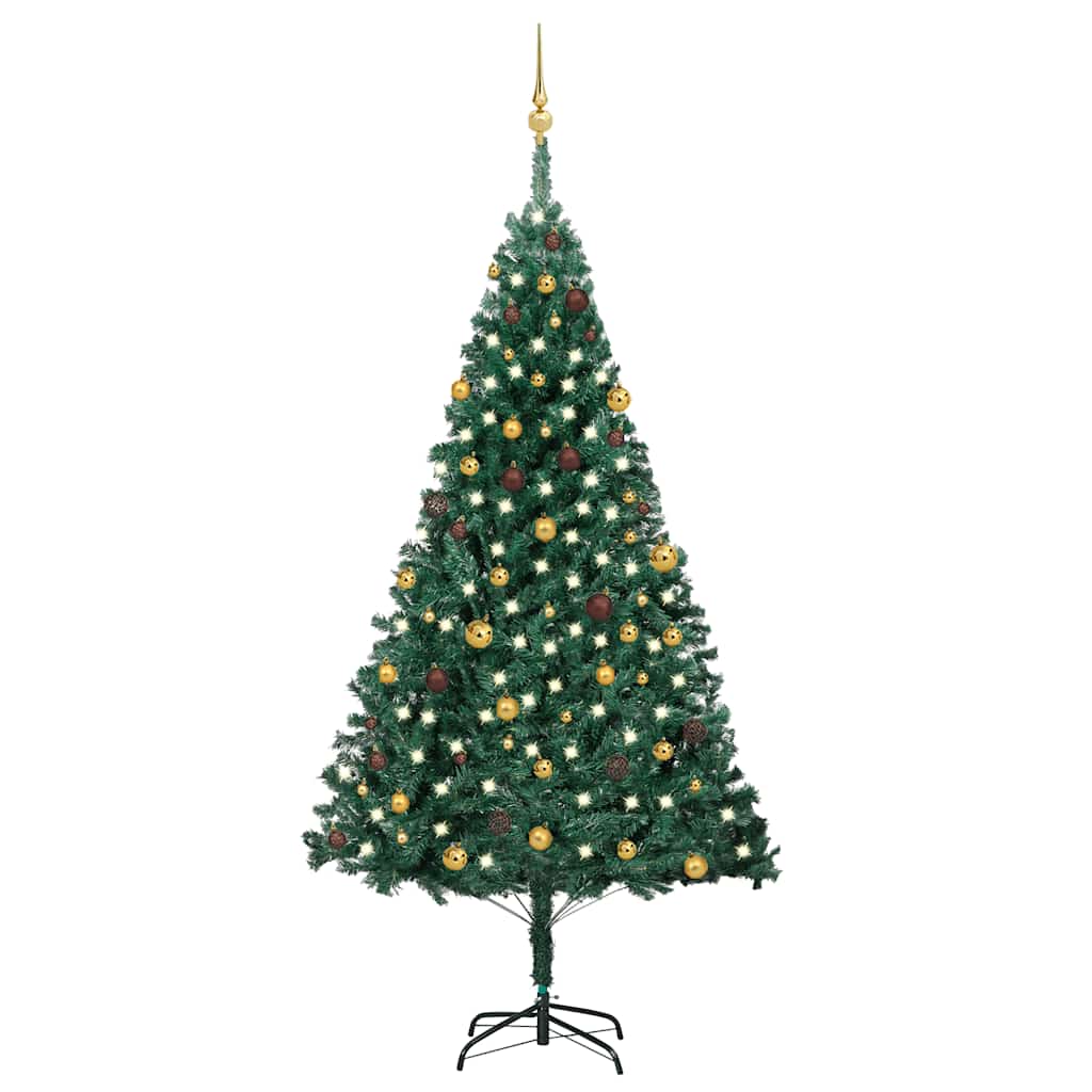 Forhåndsbelyst kunstig juletre med kulesett grønn 240 cm
