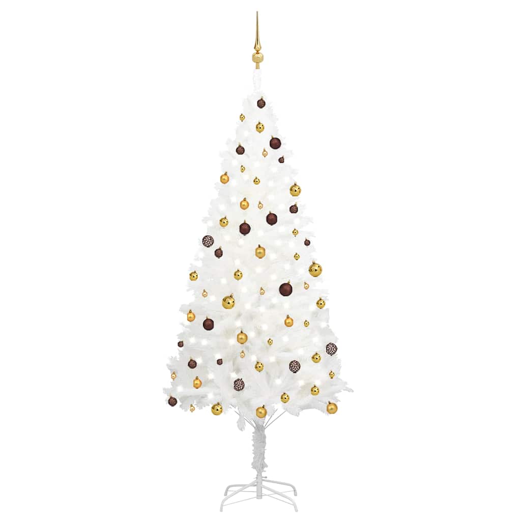 Forhåndsbelyst kunstig juletre med kulesett hvit 240 cm