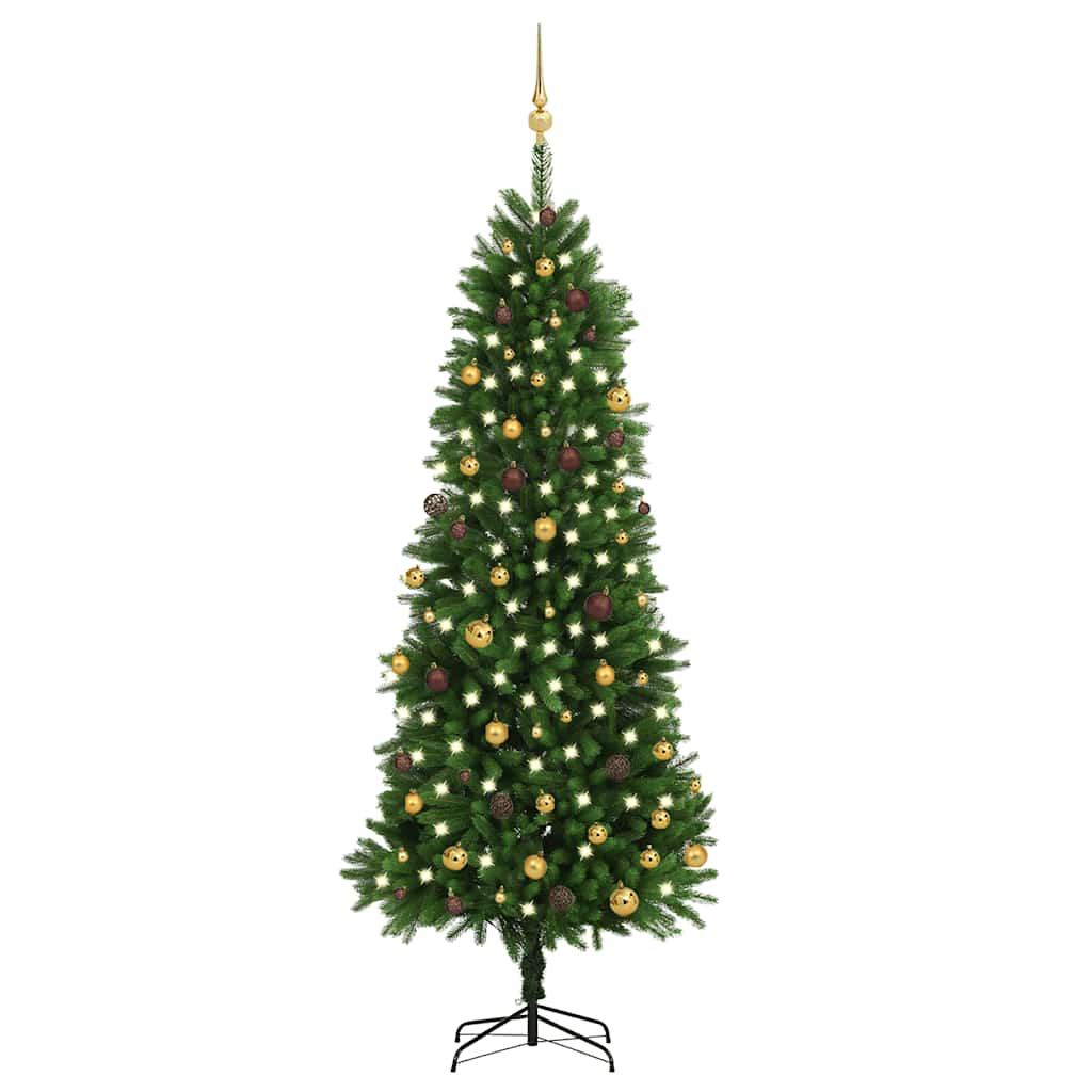 Forhåndsbelyst kunstig juletre med kulesett 240 cm grønn