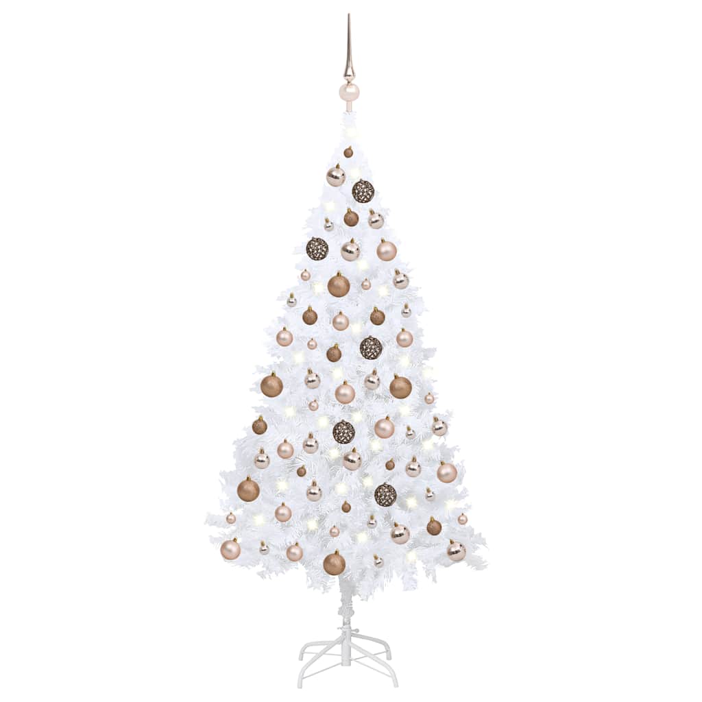 Forhåndsbelyst kunstig juletre med kulesett hvit 120 cm PVC