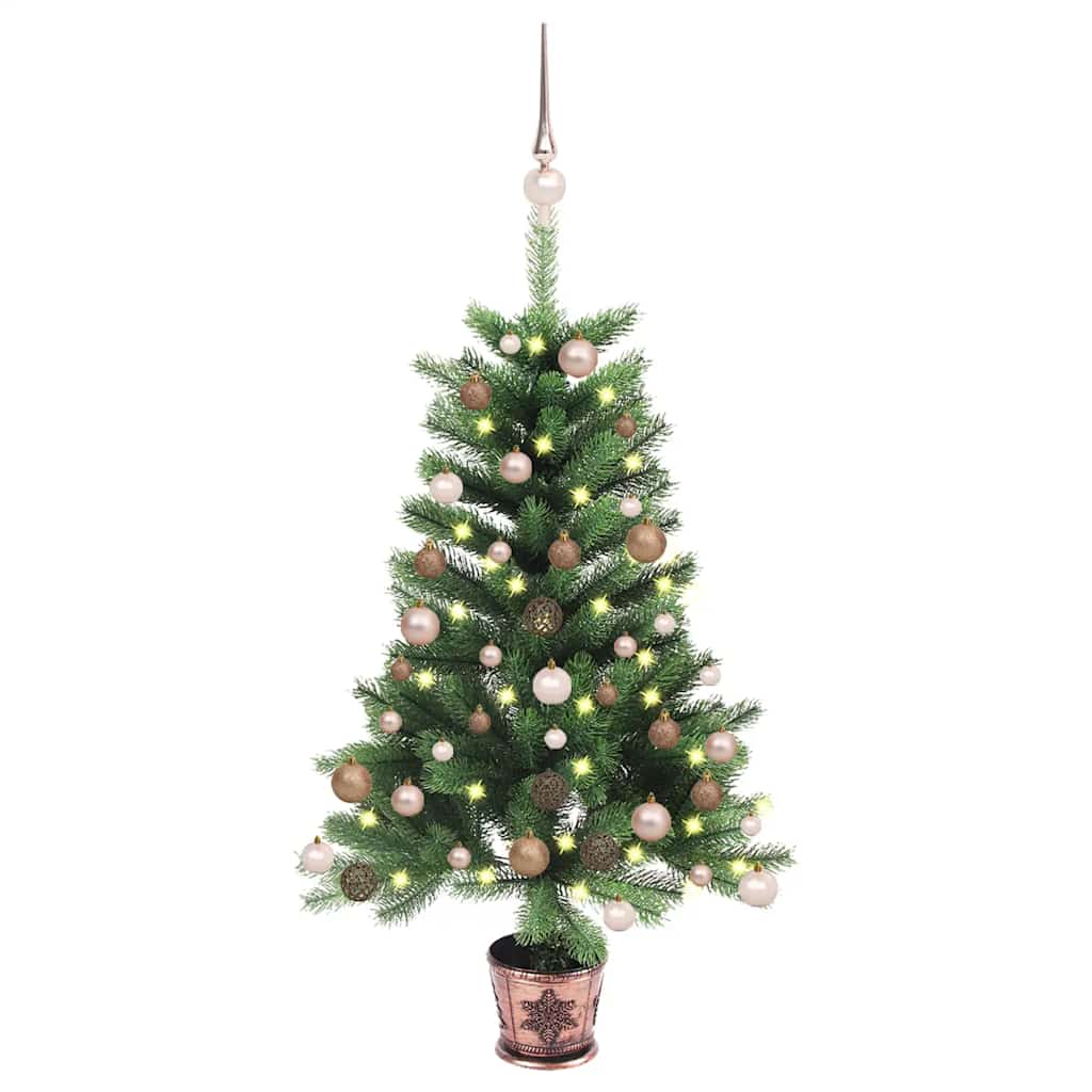 Forhåndsbelyst kunstig juletre med kulesett 90 cm grønn