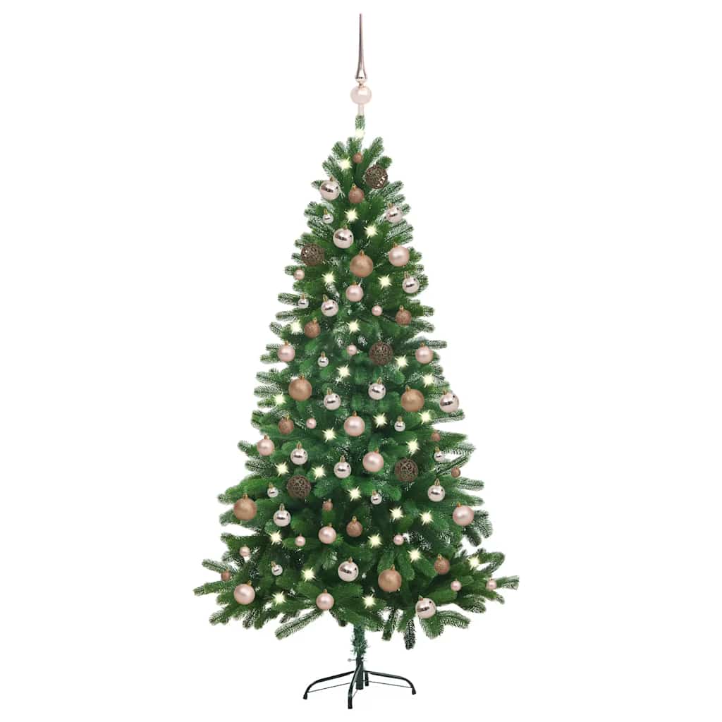 Forhåndsbelyst kunstig juletre med kulesett 150 cm grønn