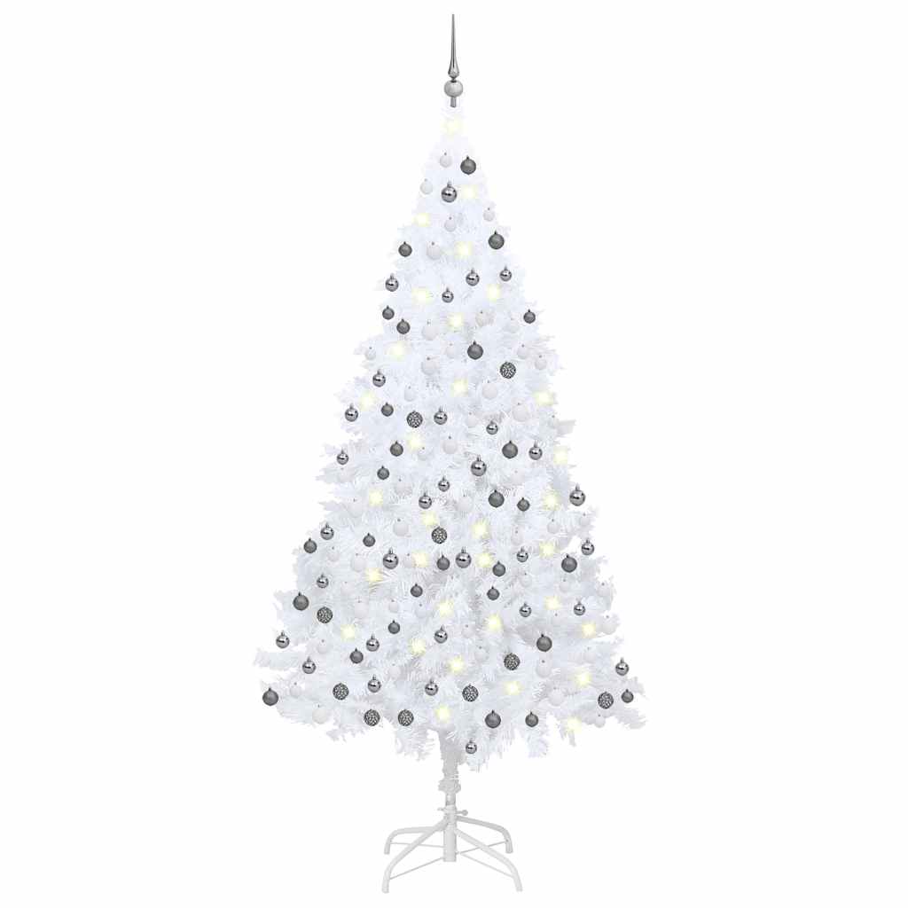 Forhåndsbelyst kunstig juletre med kulesett hvit 240 cm