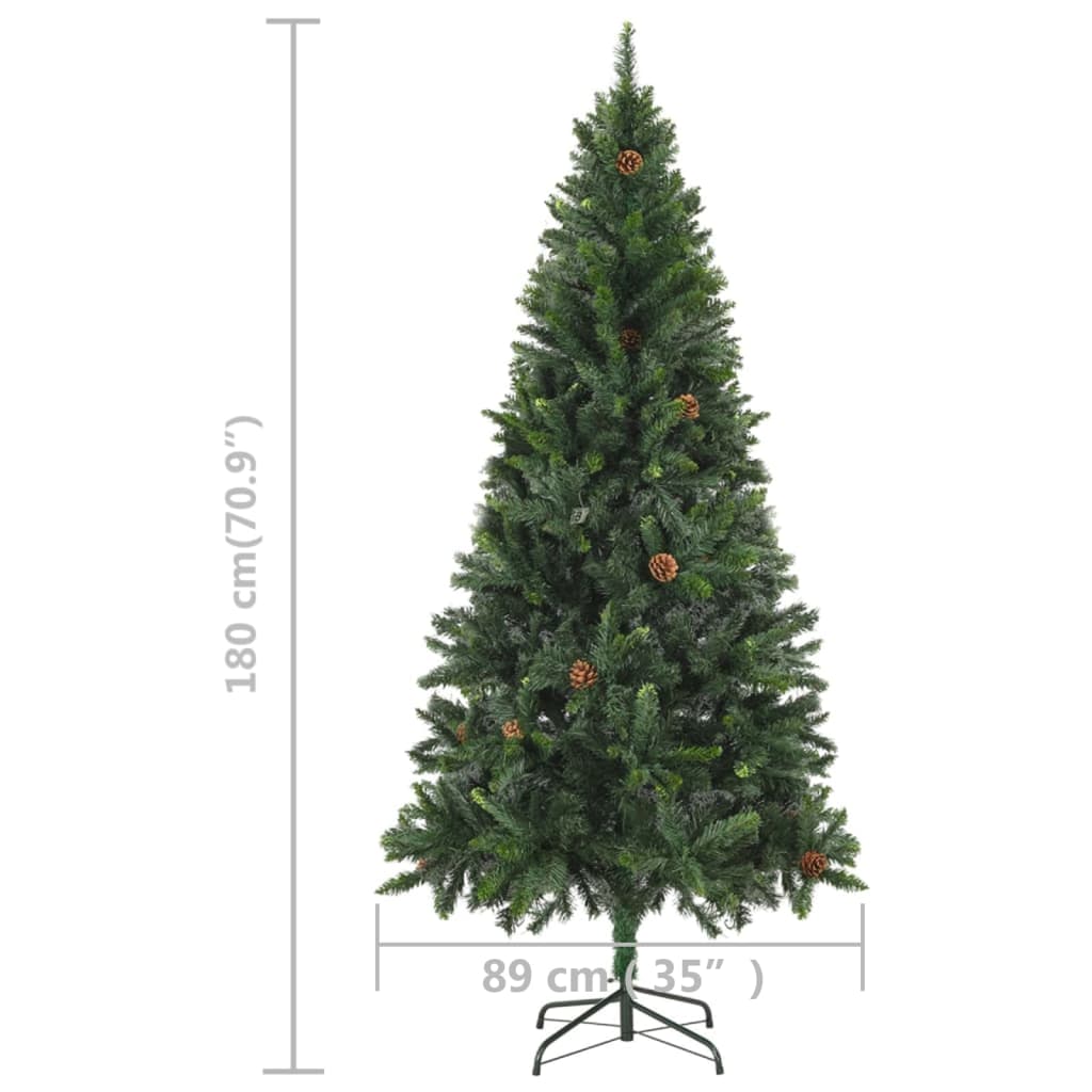Forhåndsbelyst kunstig juletre med kongler grønn 180 cm