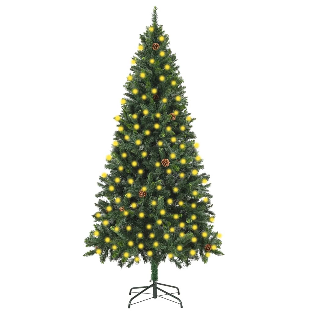 Forhåndsbelyst kunstig juletre med kongler grønn 210 cm