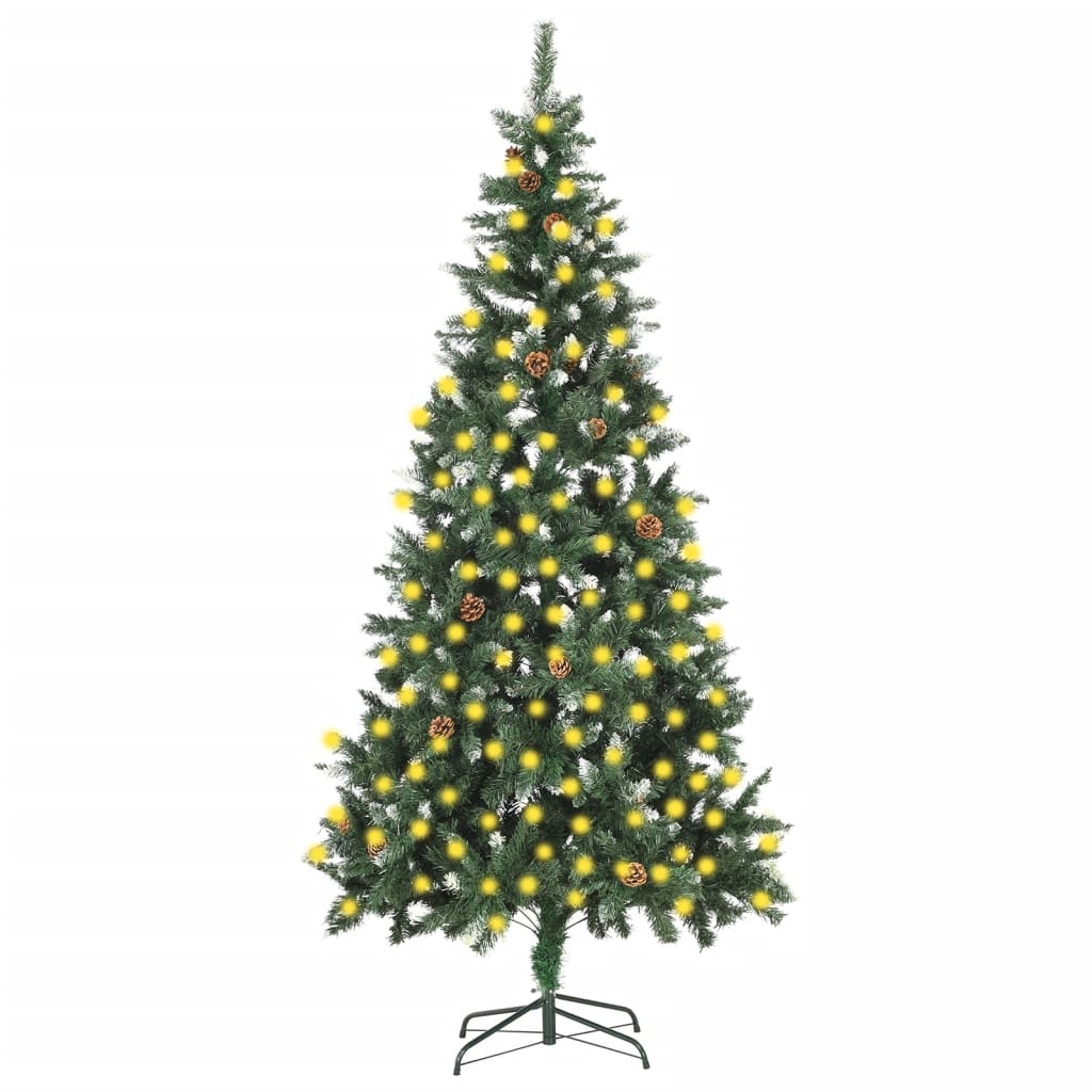 Forhåndsbelyst kunstig juletre med kongler 210 cm