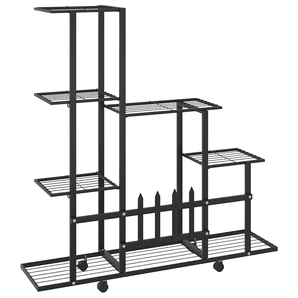 Blomsterstativ med hjul 94,5x25x92,5 cm svart metall