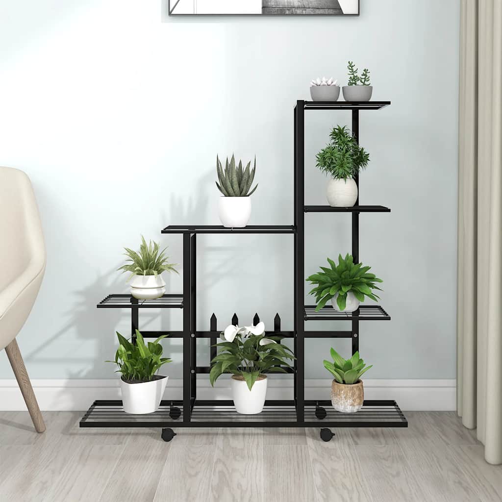 Blomsterstativ med hjul 94,5x25x92,5 cm svart metall