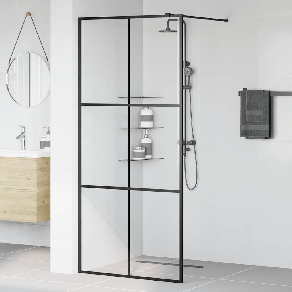 Dusjvegg med klart ESG-glass 90x195 cm svart