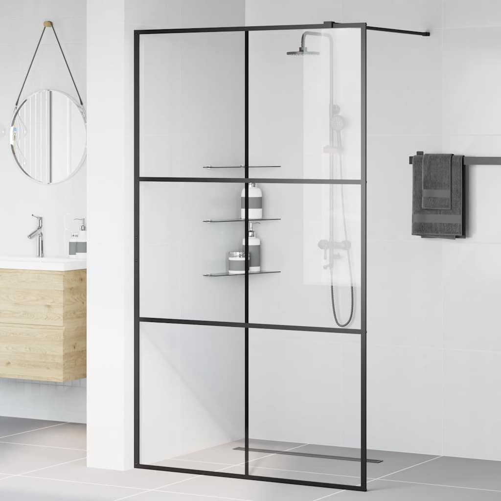 Dusjvegg med klart ESG-glass 115x195 cm svart