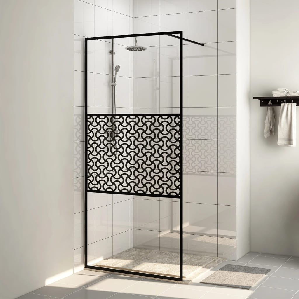 Dusjvegg med klart ESG-glass 90x195 cm svart