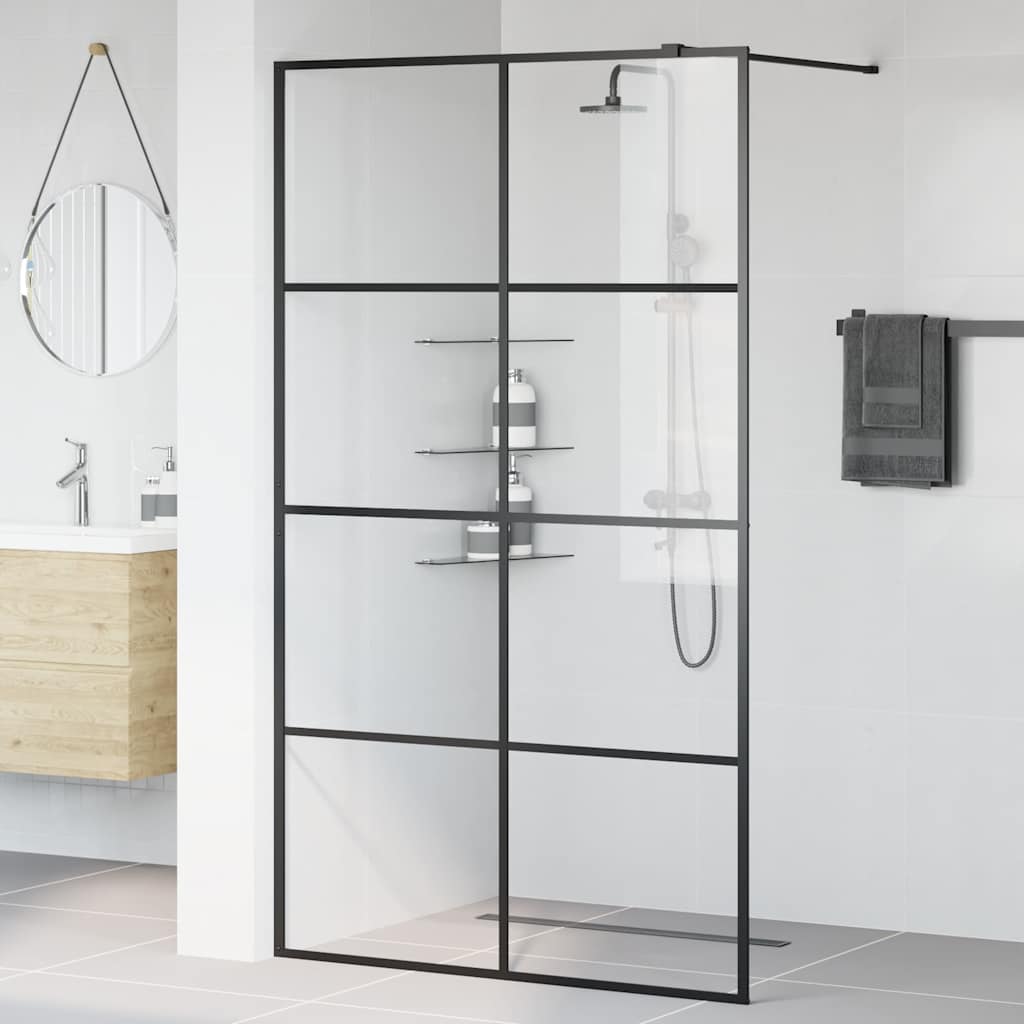 Dusjvegg med klart ESG-glass 115x195 cm svart