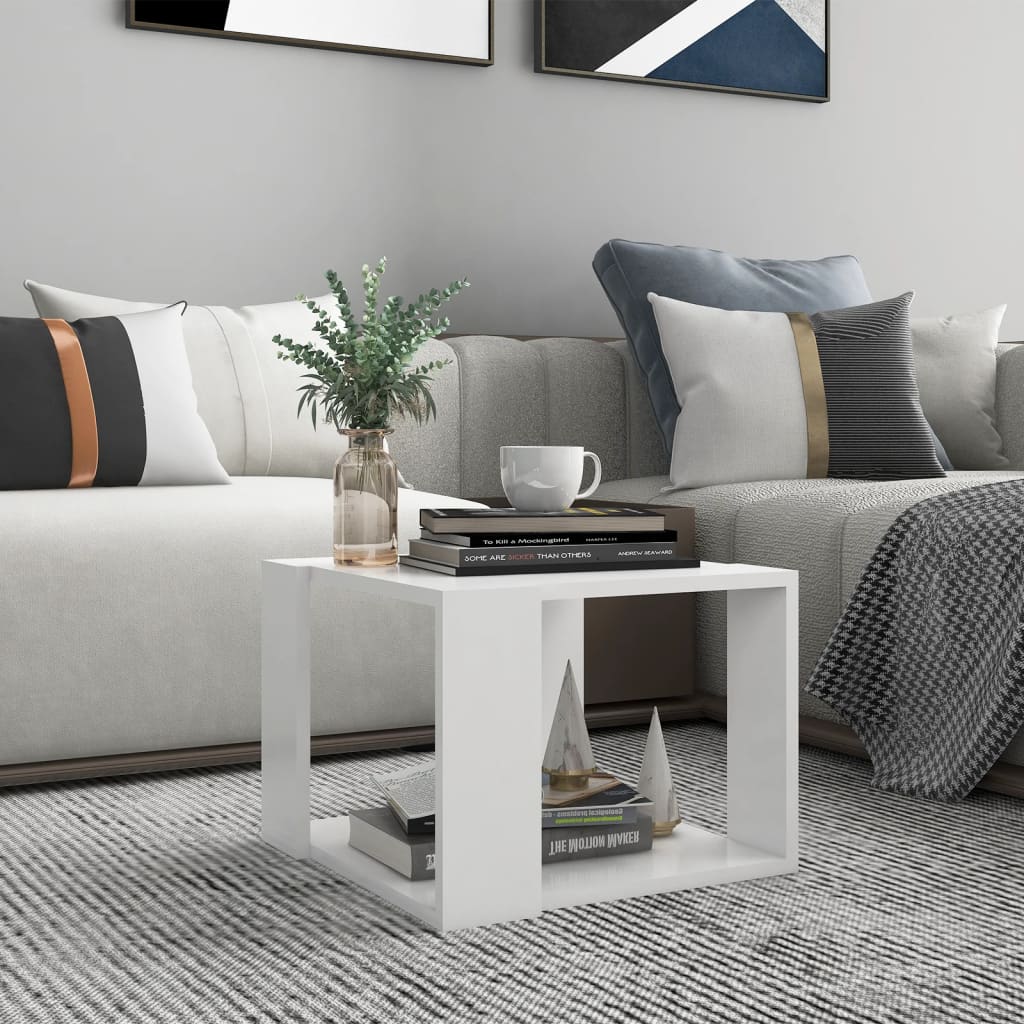 Salongbord hvit 40x40x30 cm konstruert tre