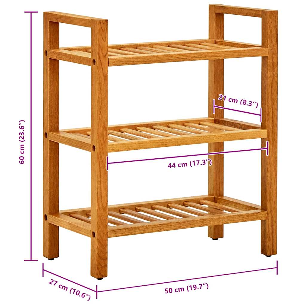 Skostativ med 3 hyller 50x27x60 cm heltre eik