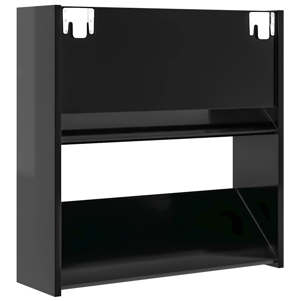 Veggskoskap 4 stk høyglans svart 60x18x60 cm konstruert tre