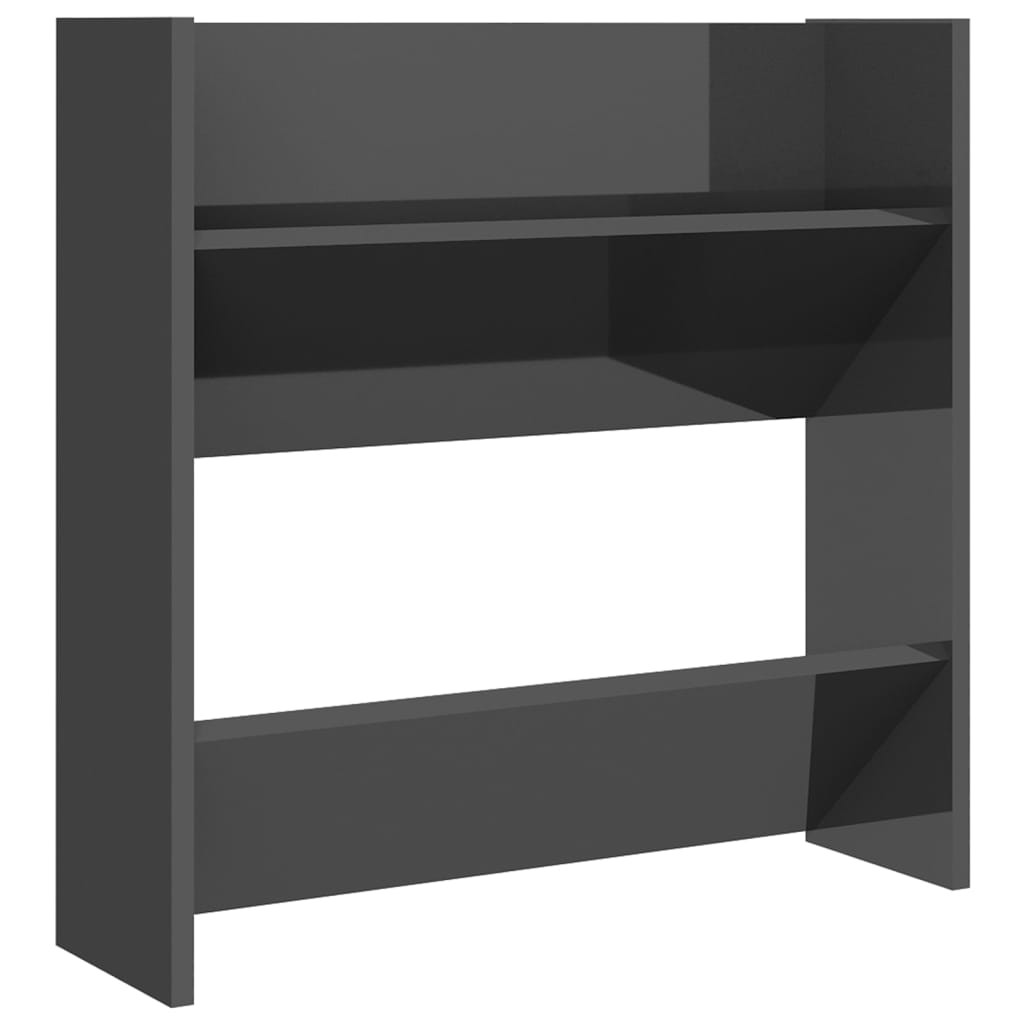 Veggmontert skoskap høyglans grå 60x18x60 cm konstruert tre