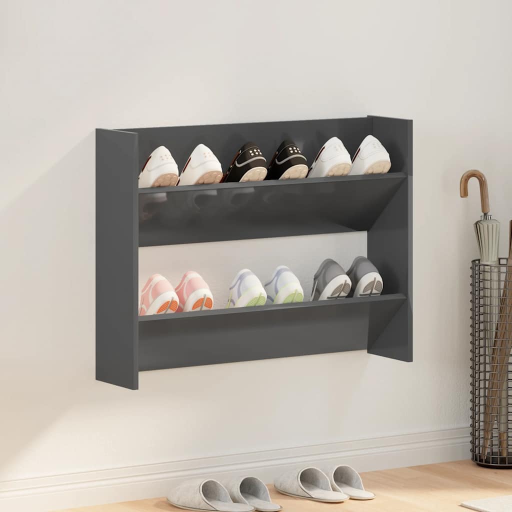 Veggskoskap høyglans grå 80x18x60 cm konstruert tre