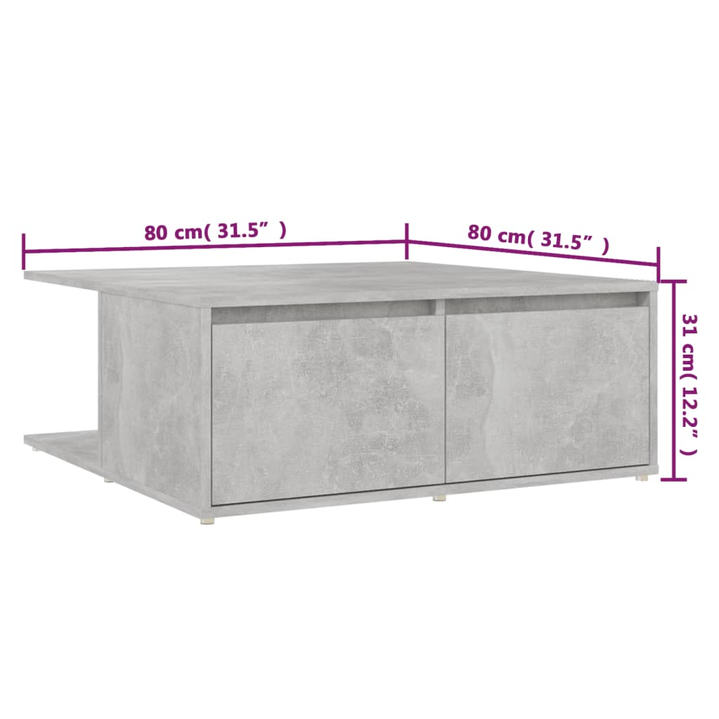 Salongbord betonggrå 80x80x31 cm konstruert tre