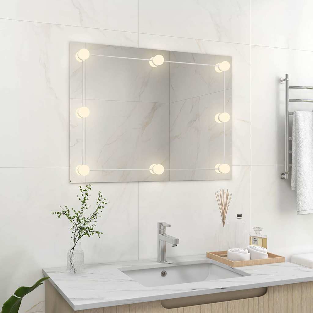 Rammeløst veggspeil med LED-lys rektangulær glass
