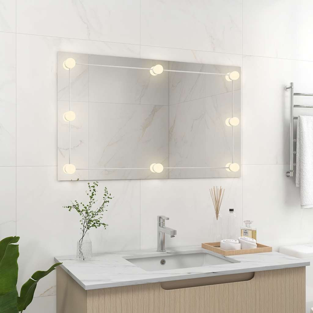 Rammeløst veggspeil med LED-lys rektangulær glass