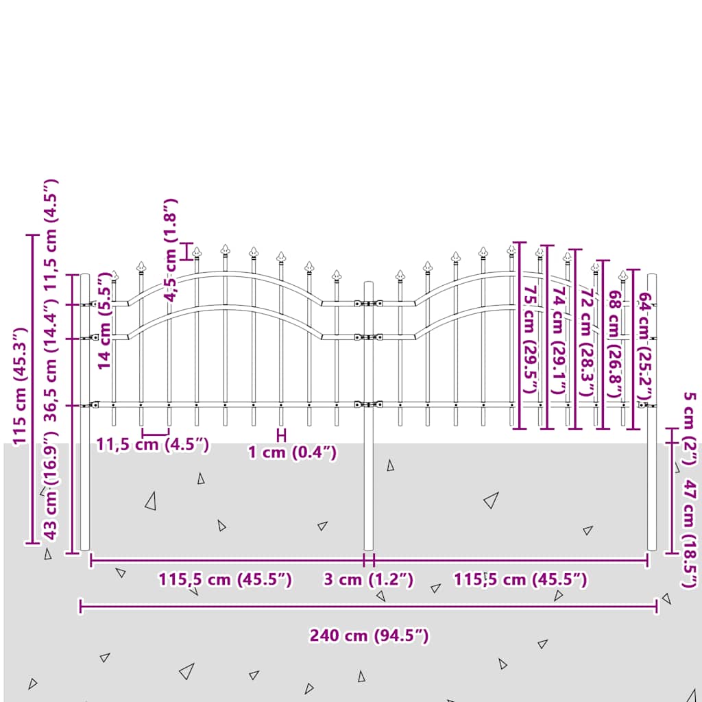 Hagegjerde Woerden med spydtopp svart 240x75 cm stål