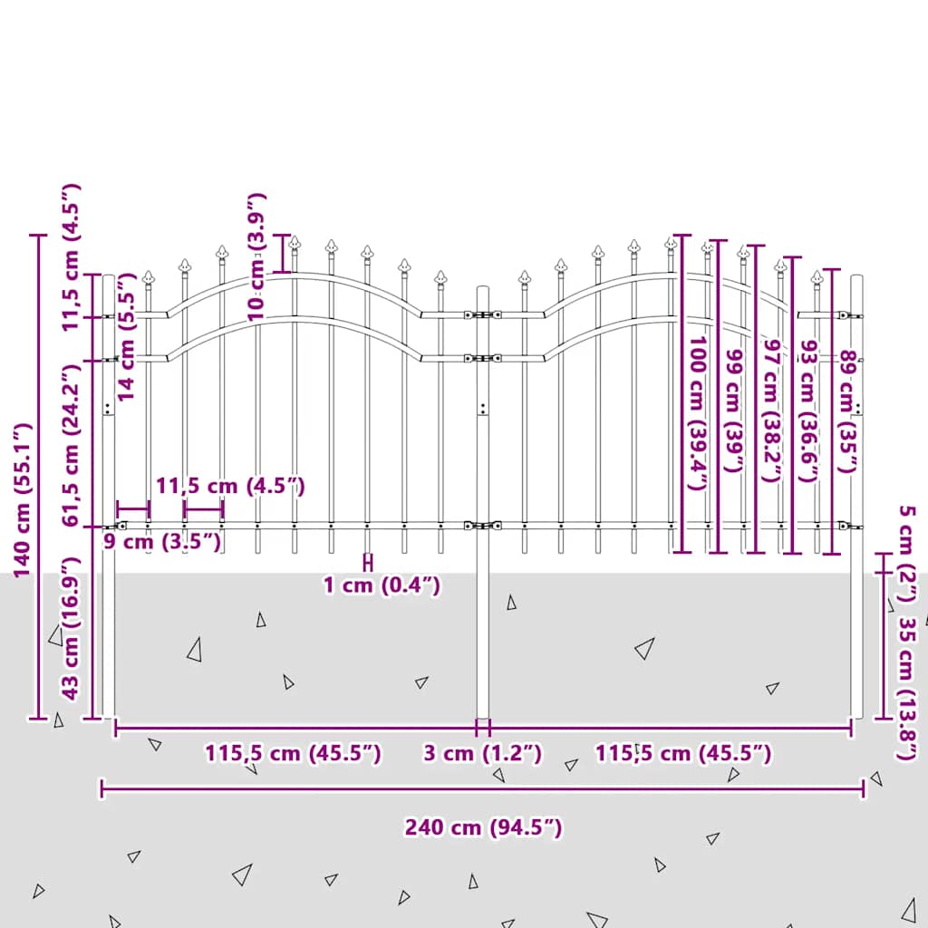 Hagegjerde Woerden med spydtopp svart 240x100 cm stål