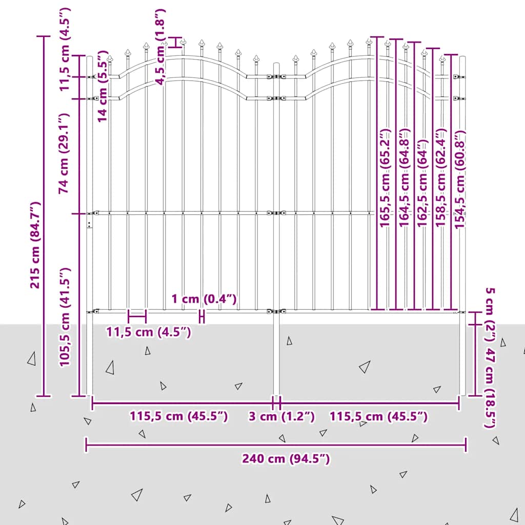 Hagegjerde Woerden med spydtopp svart 240x175 cm stål