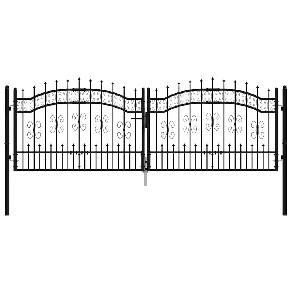 Gjerdeport KAMPEN med spydtopp svart 302x100 cm stål