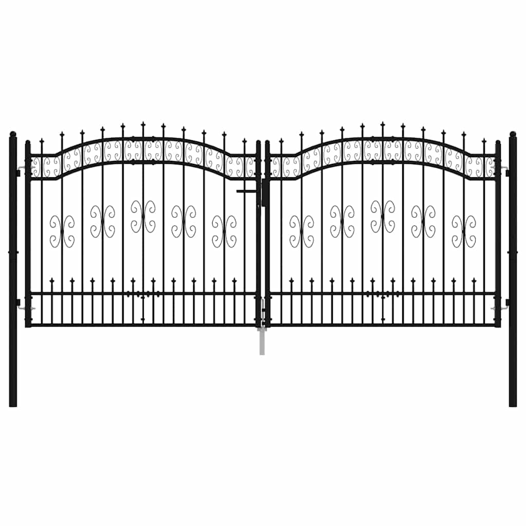 Gjerdeport KAMPEN med spydtopp svart 302x125 cm stål