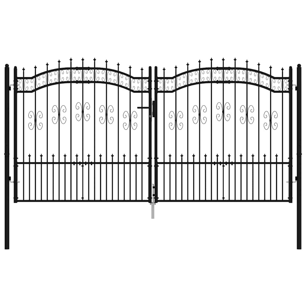 Gjerdeport KAMPEN med spydtopp svart 302x150 cm stål