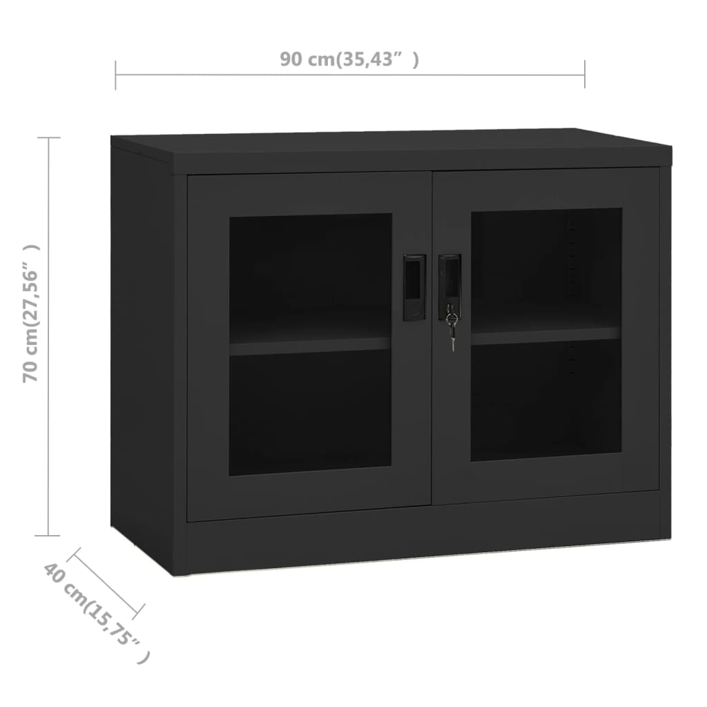 Kontorskap antrasitt 90x40x70 cm stål