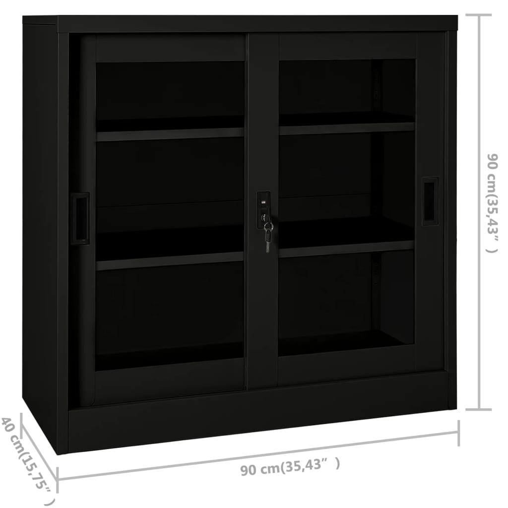 Skap med skyvedør 90x40x90 cm stål svart