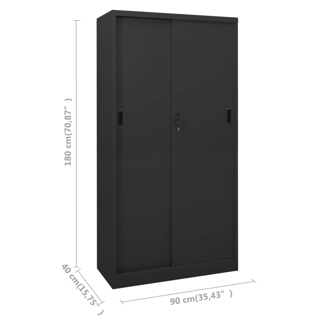 Kontorskap med skyvedør 90x40x180 cm stål antrasitt