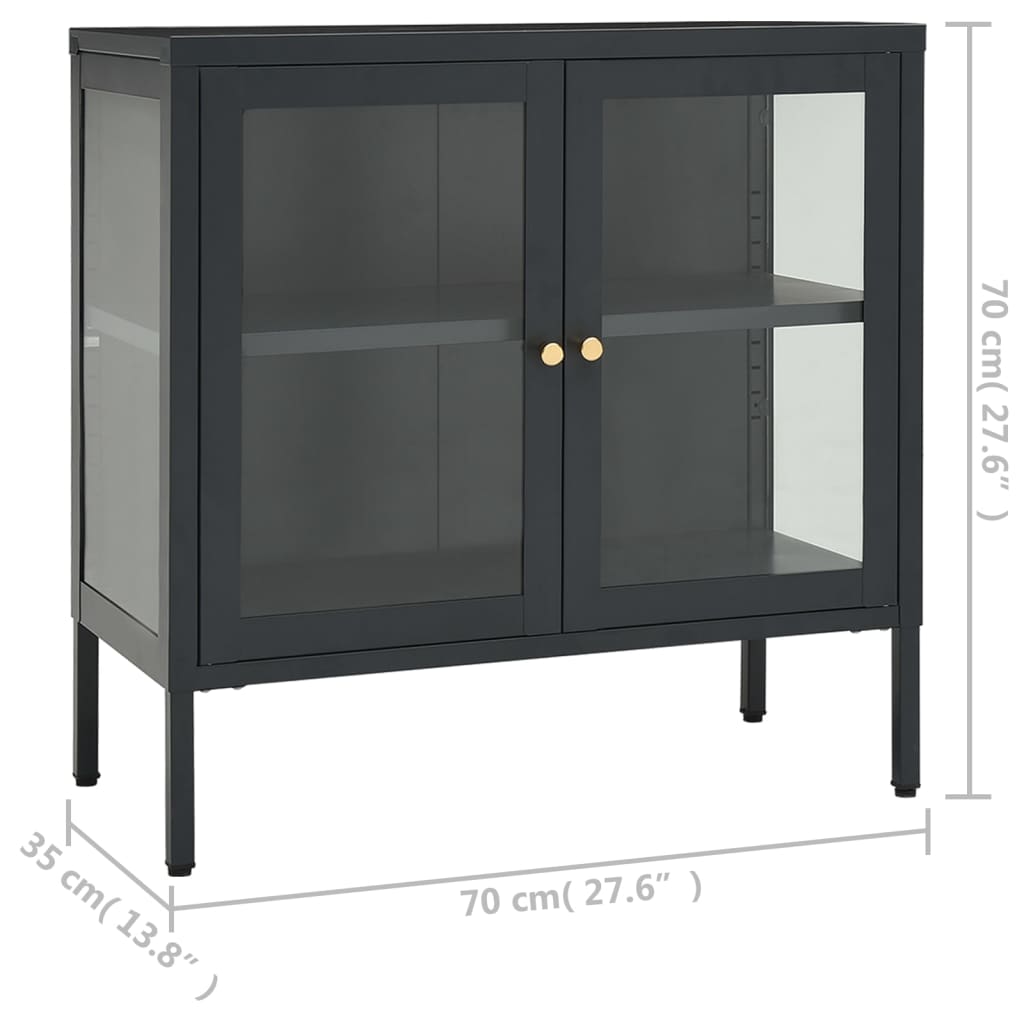 Skjenk antrasitt 70x35x70 cm stål og glass