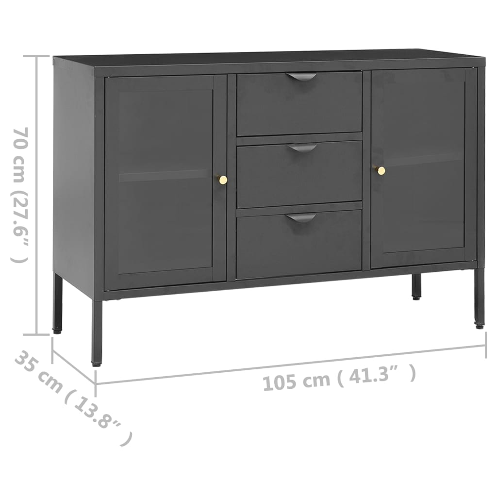 Skjenk antrasitt 105x35x70 cm stål og herdet glass