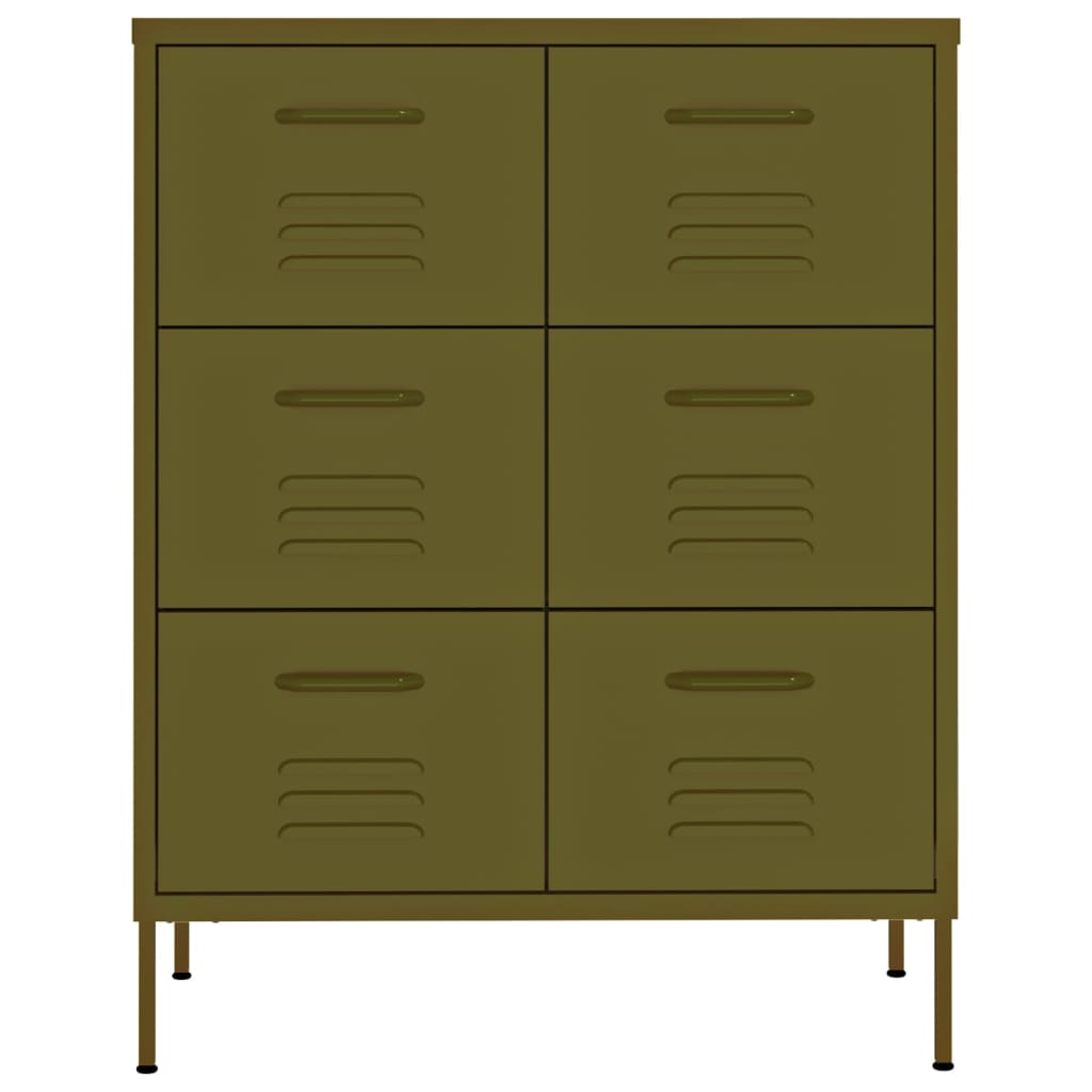 Kommode olivengrønn 80x35x101,5 cm stål
