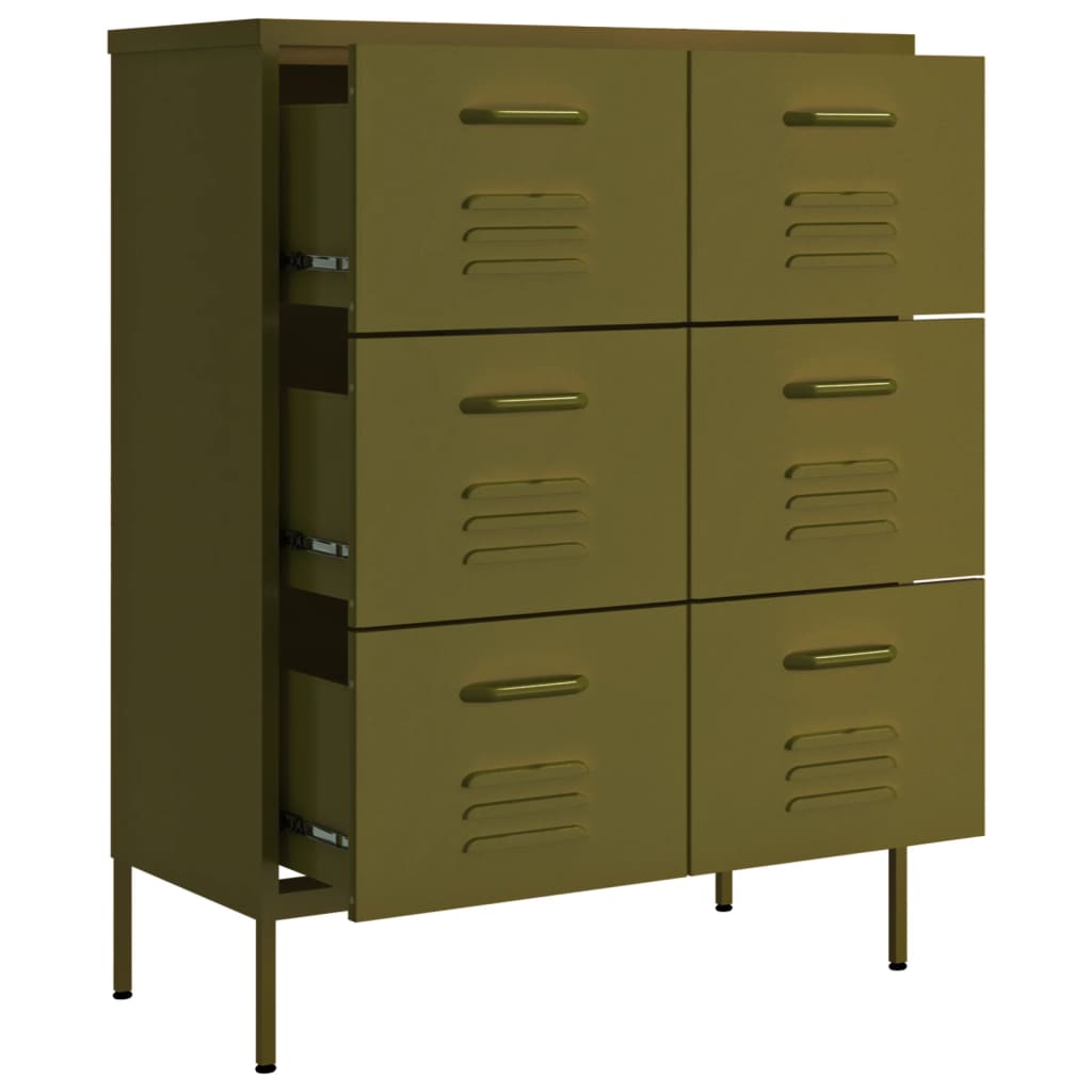 Kommode olivengrønn 80x35x101,5 cm stål